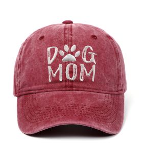 DAD MOM letter embroidered wash baseball cap outdoor sports wash cotton sunshade cap (colour: DOG MOM Burgundy)