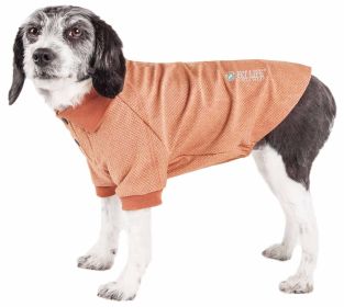 Pet Life Active 'Fur-Flexed' Relax-Stretch Wick-Proof Performance Dog Polo T-Shirt (Color: brown)